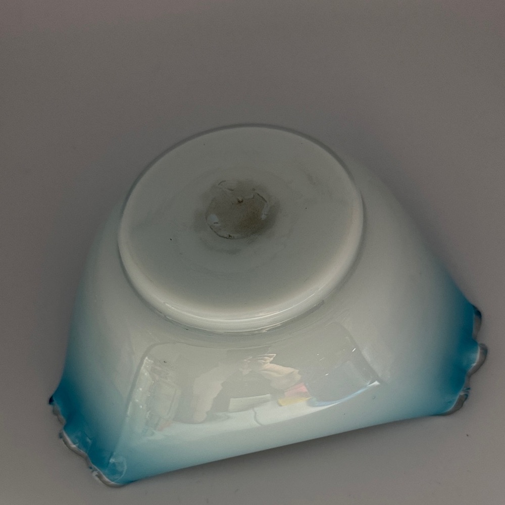 Hand Blown and Hand Painted Floral Blue and White Trinket or Candy Dish - Picture 2 of 5